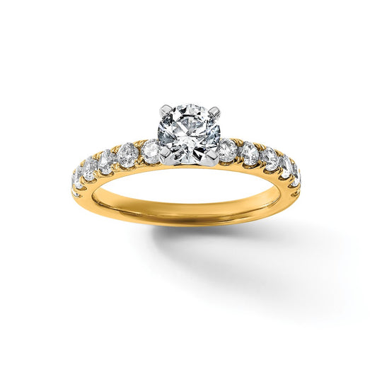 14K Yellow Gold Certified 2 1/5 carat Lab Grown Diamond VS+ F+ Round Complete Engagement Ring