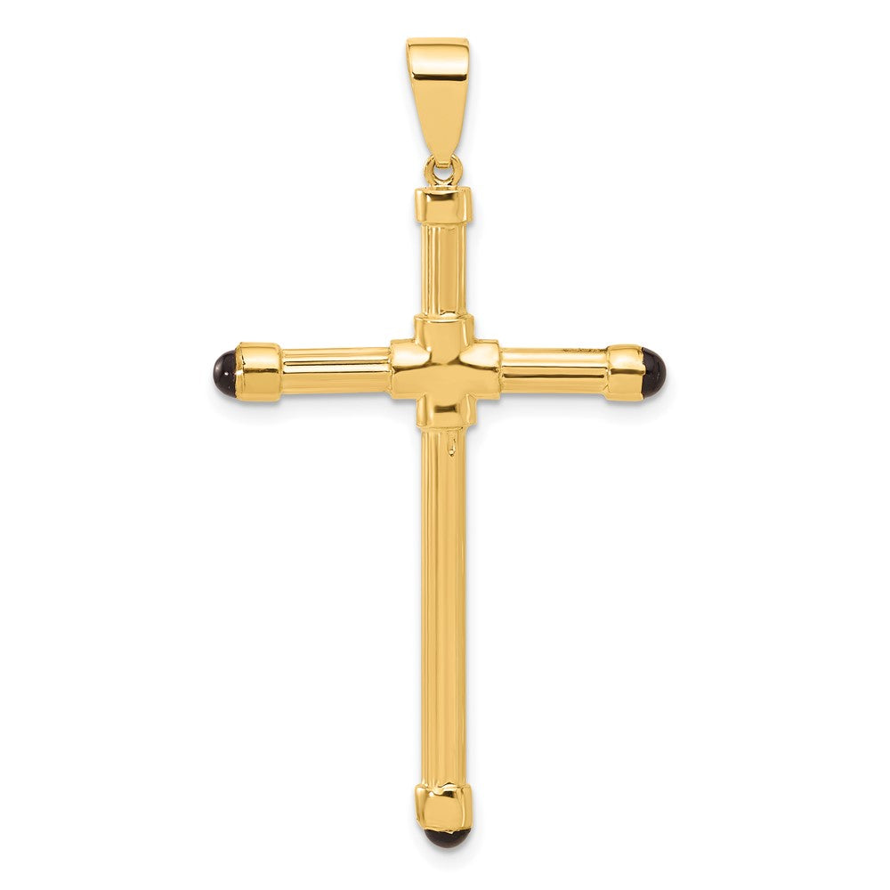 14K Yellow Gold Polished with Black Onyx Cross Pendant