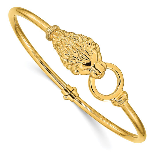 14K Yellow Gold Polished Lion's Head Hinged Bangle