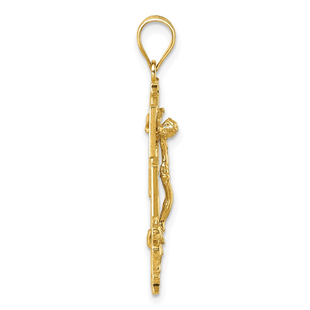14K Yellow Gold Polished and Textured Cara Vaca Crucifix Pendant