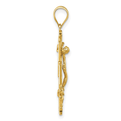 14K Yellow Gold Polished and Textured Cara Vaca Crucifix Pendant