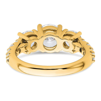 14K Yellow Gold 3 carat Lab Grown Diamond VS+ F+ Round Complete Three Stone Engagement Ring
