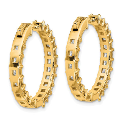 14K Yellow Gold Inside/Outside Cert Lab Grown VS DEF Princess Diamond Hoop Earrings