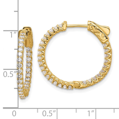 14K Yellow Gold 1.12 carat Diamond In/Out Hoop w/Safety Clasp Earrings
