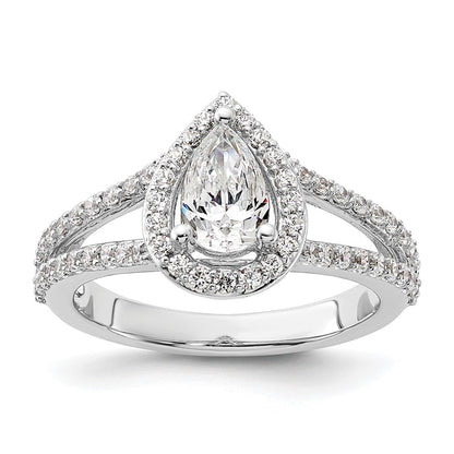 True Origin 14K White Gold 5/8 carat Lab Grown Diamond VS/SI  D E F  Semi Mount Pear Halo Engagement Ring
