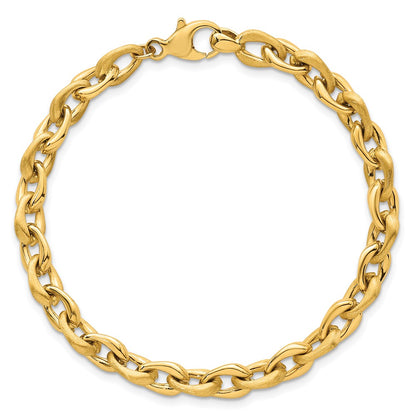 14K Yellow Gold Polished And Brushed 6.5mm Fancy Cable Chain 7.5 Inch Bracelet