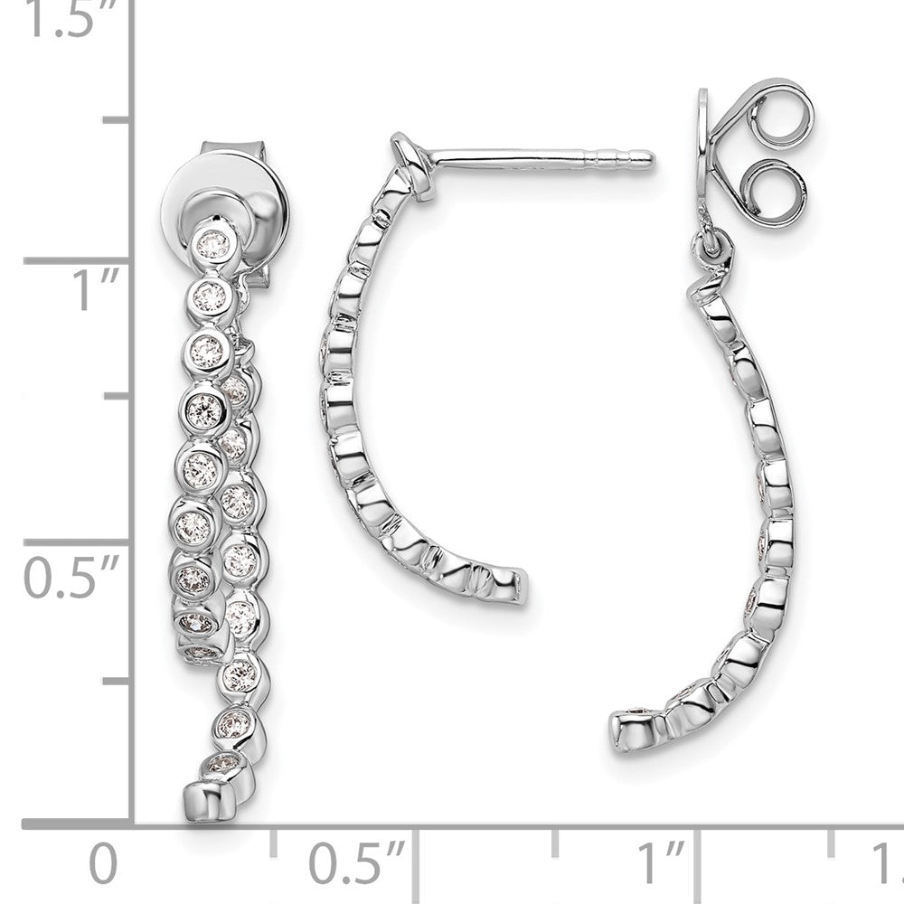 14K White Gold Polished 3/8 carat Diamond Bezel Front and Back Dangle Earrings