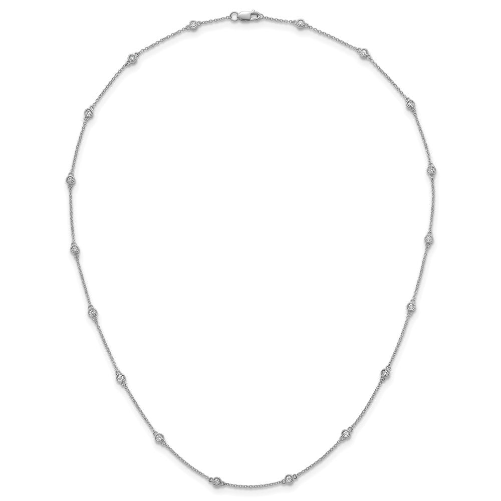 14K White Gold Complete 1/2 carat Bezel-set Diamond and Cable Chain 18-Station 18 Inch Necklace