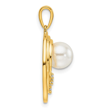 14K Yellow Gold Polished 1/15 carat Diamond and Freshwater Cultured Pearl Ovals Pendant
