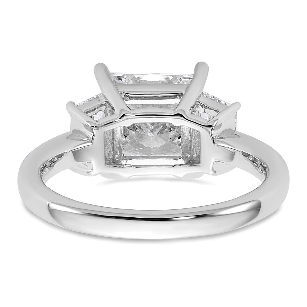 14K White Gold 3/4 carat Lab Grown Diamond VS+ F+ Trapezoid 2 1/2 carat Princess Center Semi Mount Three Stone Engagement Ring