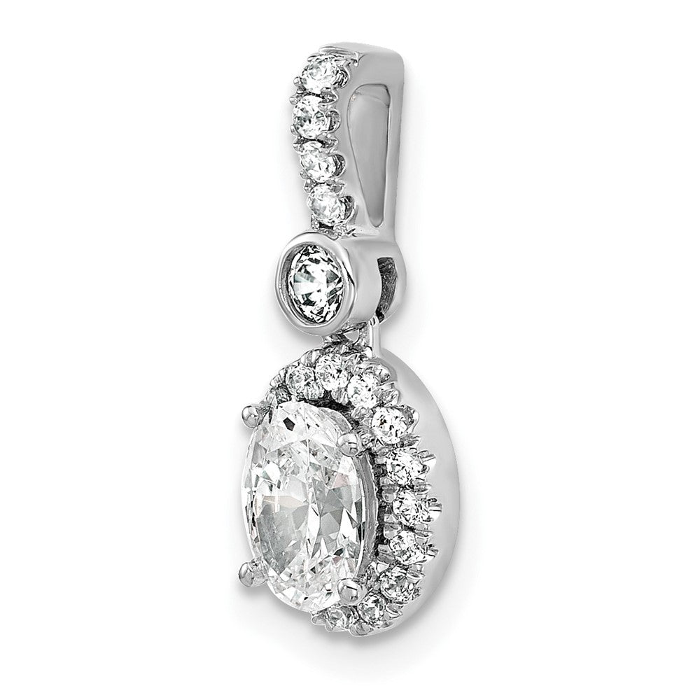 14K White Gold 1 carat Lab Grown Diamond VS/SI+ G+ Oval Complete Halo Pendant
