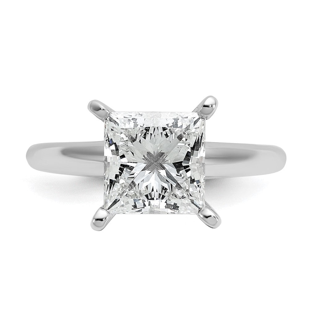14K White Gold 3 carat Lab Grown Diamond VS+ F+ Princess Complete Solitaire Engagement Ring