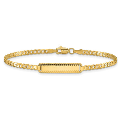 14K Yellow Gold Polished Solid Chain/Solid Plate Curb Link Diamond-cut 20x5mm Plate 7 Inch ID Bracelet