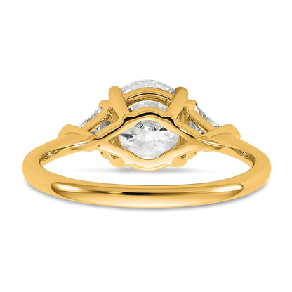 14K Yellow Gold 2 carat Certified Lab Grown Diamond VS/SI+ G+ Round and Triangle Complete Three Stone Engagement Ring