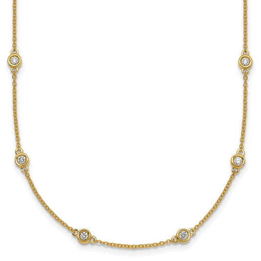 14K Yellow Gold Complete 1/2 carat Bezel-set Diamond and Cable Chain 16-Station 16 Inch Necklace