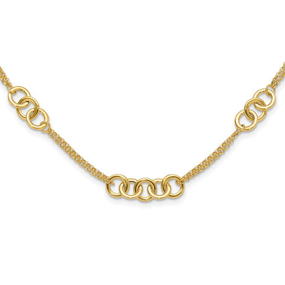 14K Yellow Gold Polished Linked Circles with Chain 5-Station 17 Inch Necklace