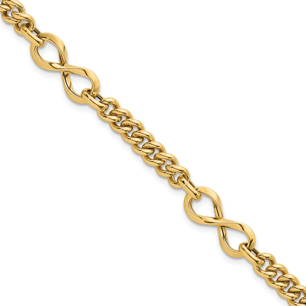 14K Yellow Gold Polished 8mm Lightweight Fancy Infinity Link and Chain 8 Inch Bracelet
