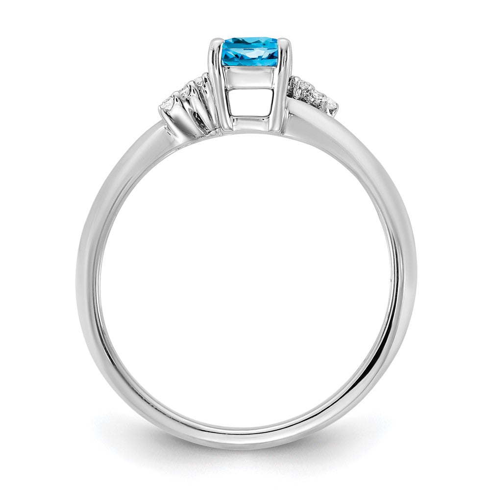 14K White Gold Polished Diamond and Blue Topaz Fashion Ring