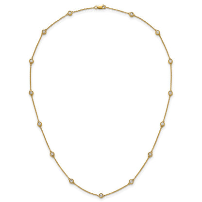 14K Yellow Gold Complete 7/8 carat Bezel-set Diamond and Cable Chain 15-Station 18 Inch Necklace
