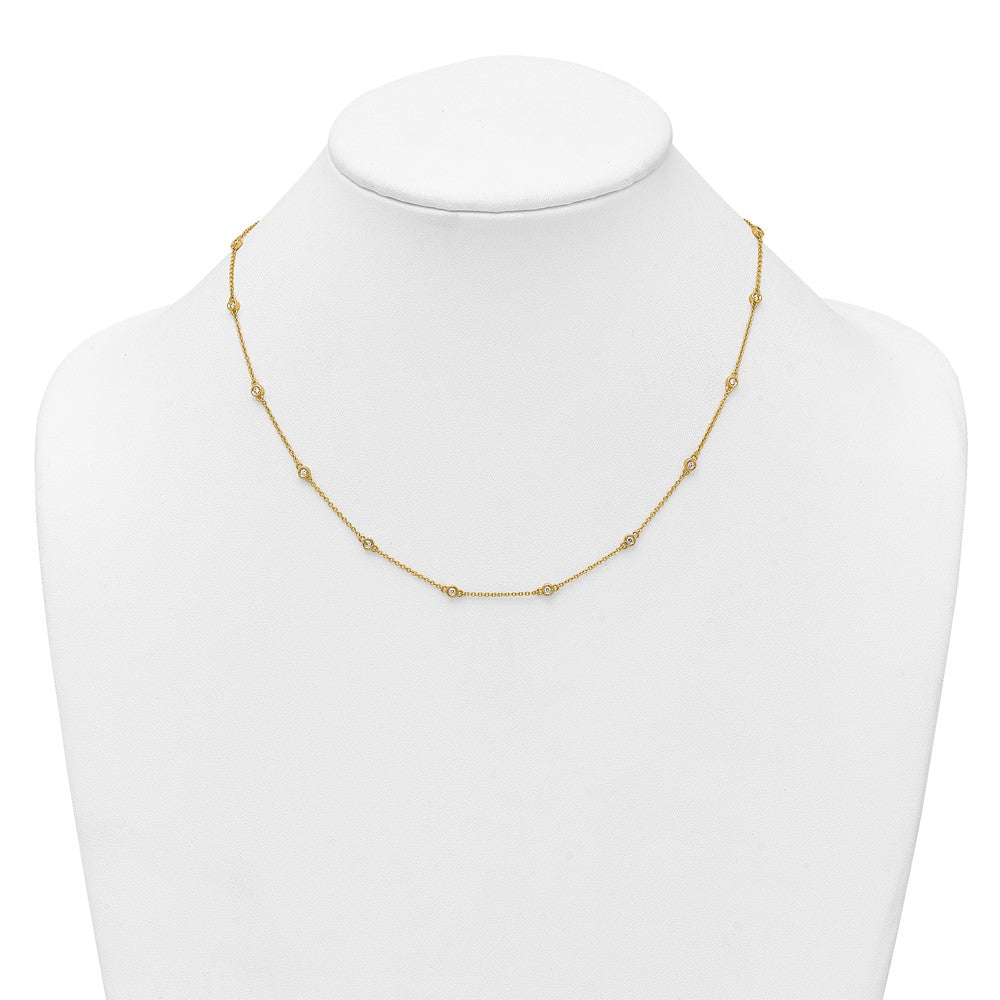 14K Yellow Gold Complete 1/3 carat Bezel-set Diamond and Cable Chain 18-Station 18 Inch Necklace