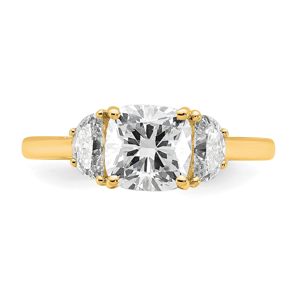 14K Yellow Gold 2 carat Certified Lab Grown Diamond VS/SI+ G+ Complete Cushion and Half Moon Three Stone Engagement Ring