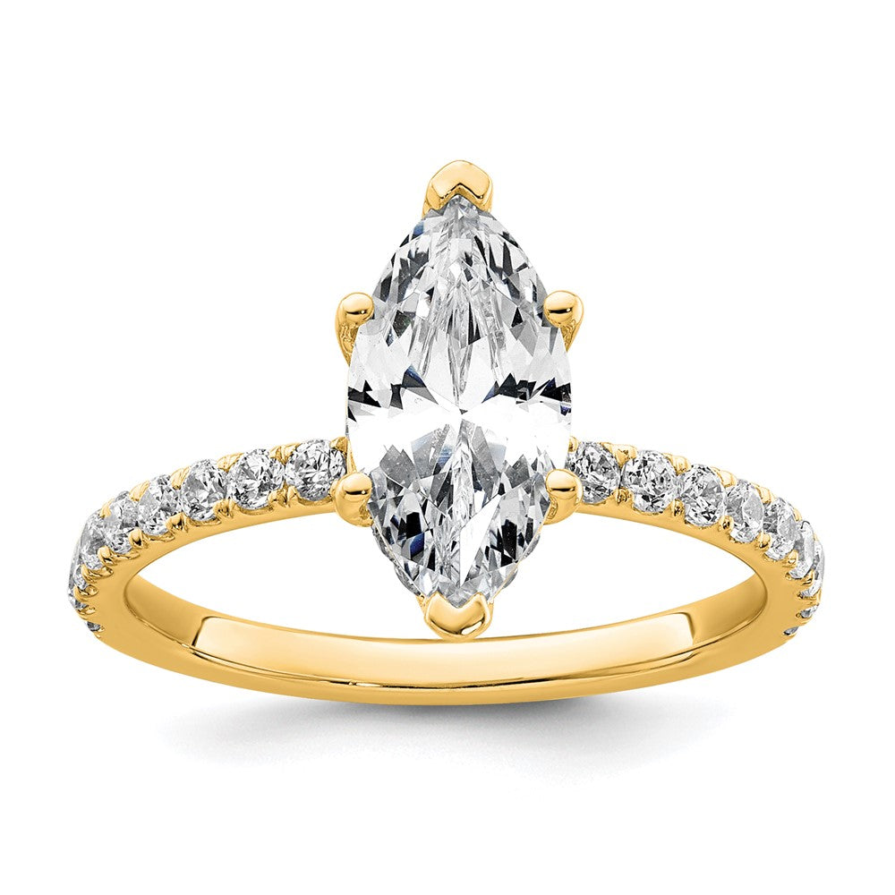 14K Yellow Gold 2 5/8 carat Certified Lab Grown Diamond VS+ F+ Marquise Complete Solitaire with Flair Engagement Ring