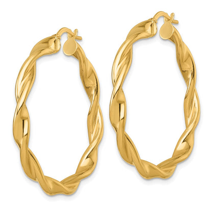 14K Yellow Gold Polished Twisted 4.00 x 38mm Tube Hoop Earrings