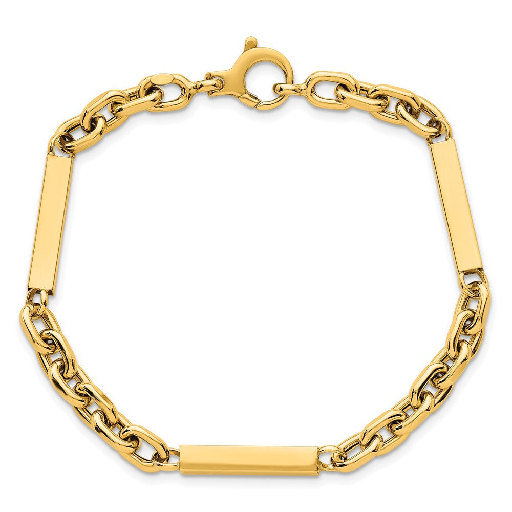 14K Yellow Gold Polished 4mm Fancy Cable Chain with Three Bars 8 Inch Bracelet