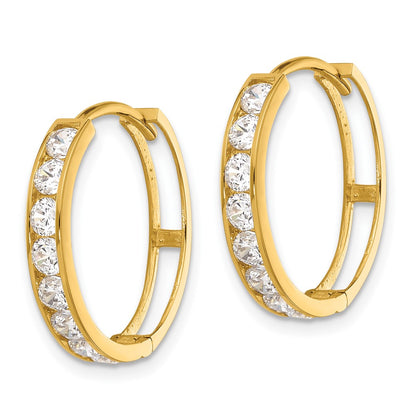 14K Yellow Gold Polished CZ 4x20mm Huggie Hoop Earrings