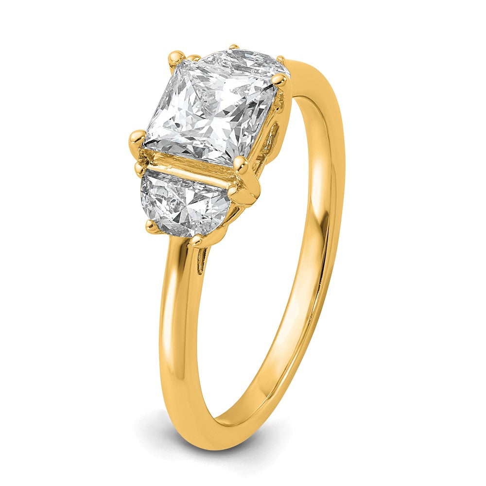 14K Yellow Gold 1 3/8 carat Certified Lab Grown Diamond VS+ F+ Princess and Half Moon Complete Three Stone Engagement Ring