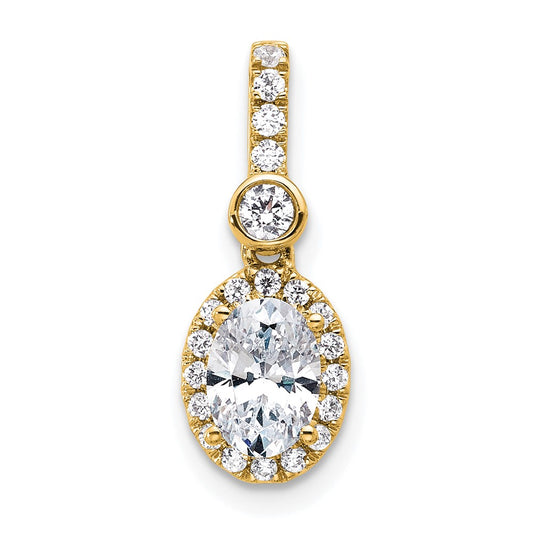 14K Yellow Gold 1 carat Lab Grown Diamond VS/SI+ G+ Oval Complete Halo Pendant