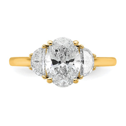14K Yellow Gold 2 carat Certified Lab Grown Diamond VS/SI+ G+ Complete Oval and Half Moon Three Stone Engagement Ring