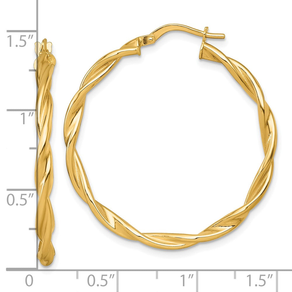 14K Yellow Gold Polished Twisted 2.75 x 35mm Tube Hoop Earrings