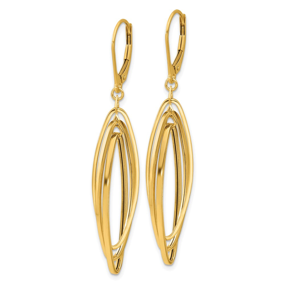 14K Yellow Gold Polished Twisted Ovals Dangle Leverback Earrings