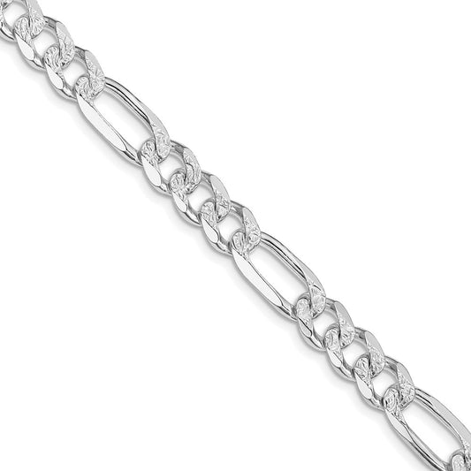 Sterling Silver Rhodium-plated 8mm Pav‚ Flat Figaro 26 Inch Chain