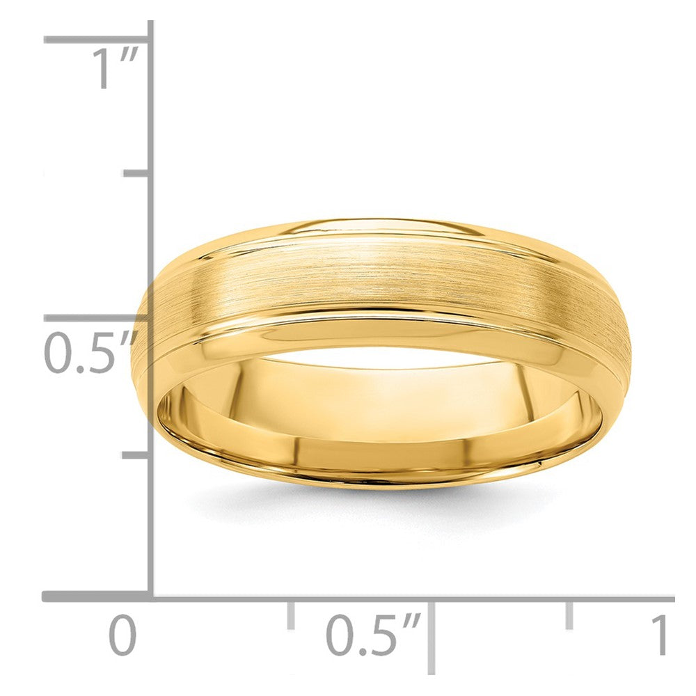 14K Yellow Gold 6mm Heavyweight Comfort Fit Brushed Satin Line Edge Wedding Band Ring
