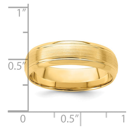 14K Yellow Gold 6mm Heavyweight Comfort Fit Brushed Satin Line Edge Wedding Band Ring