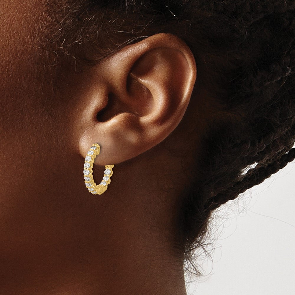 14K Yellow Gold 1.2 carat Diamond Round In/Out Hoop w/Safety Clasp Earrings