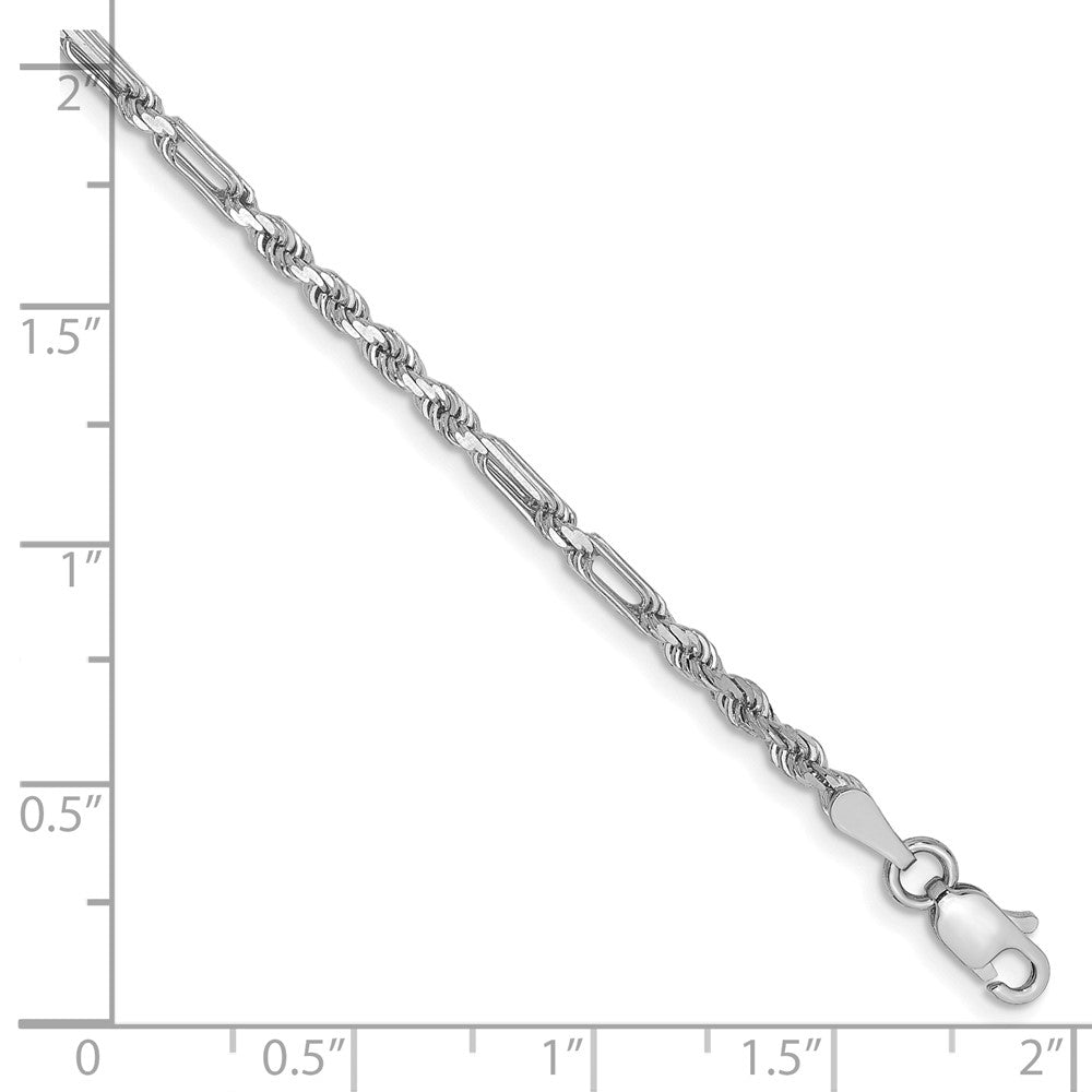 14K White Gold 2.5mm D/C Milano Rope 8 Inch Chain