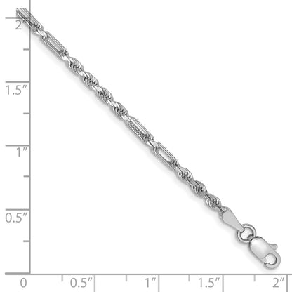 14K White Gold 2.5mm D/C Milano Rope 8 Inch Chain