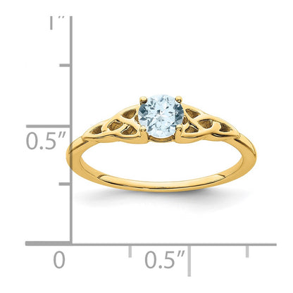 14K Yellow Gold 4.5mm Round Aquamarine Celtic Knot Ring