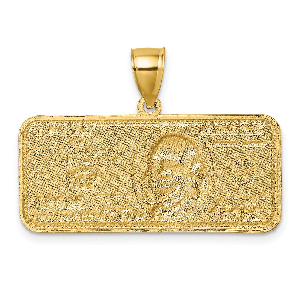 14K Yellow Gold Polished with Rhodium Diamond-cut 100 Dollar Bill Pendant