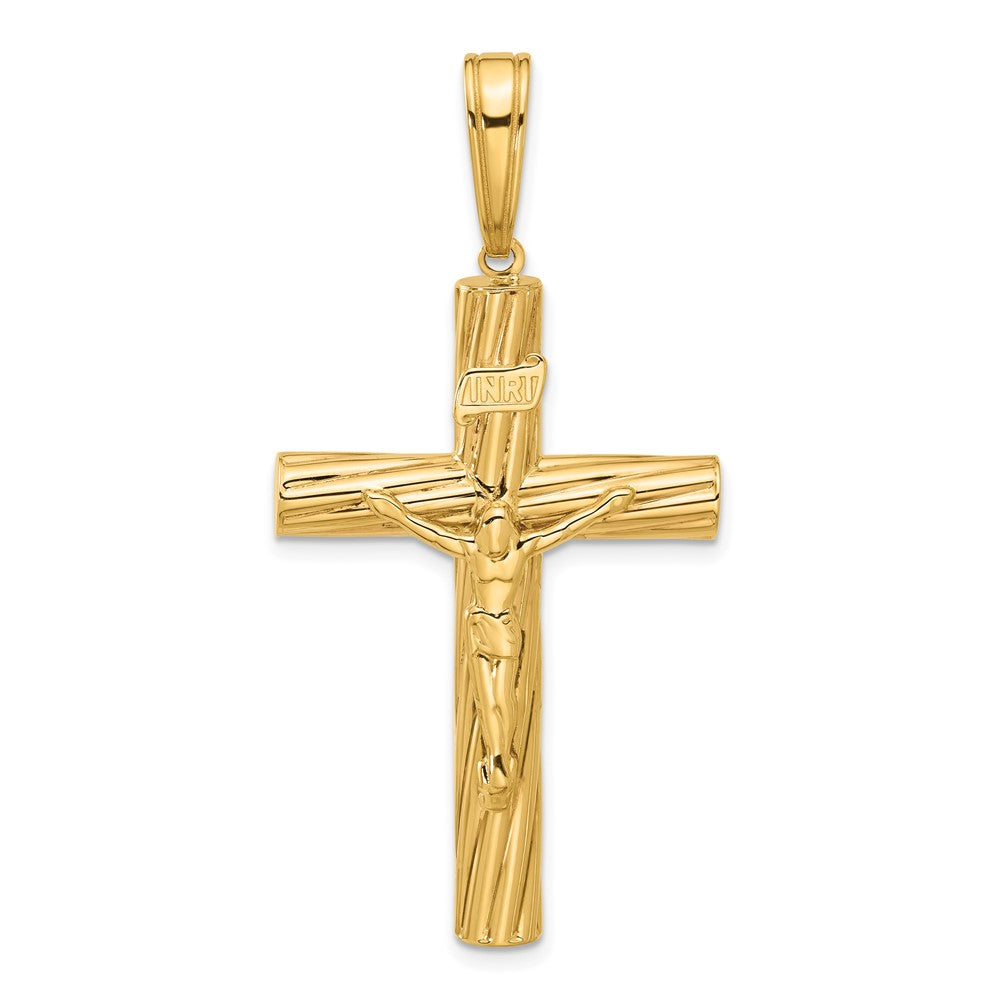 14K Yellow Gold Polished and Textured Crucifix Pendant