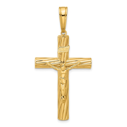 14K Yellow Gold Polished and Textured Crucifix Pendant