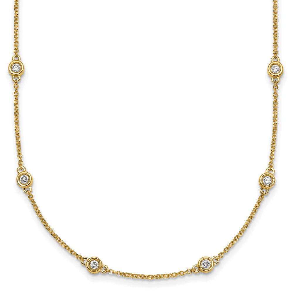 14K Yellow Gold Complete 3/4 carat Bezel-set Diamond and Cable Chain 20-Station 20 Inch Necklace