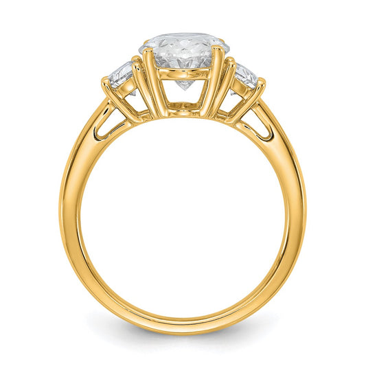 14K Yellow Gold 5/8 carat Lab Grown Diamond VS/SI+ G+ Half Moon and 2 1/2 carat Oval Center Semi Mount Three Stone Engagement Ring
