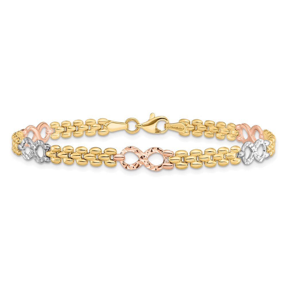 14K Tri-Color Gold Tri-color Polished and Textured Infinity Fancy Bracelet
