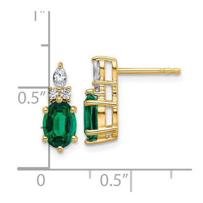14K Yellow Gold Diamond and 7x5 Oval May/Lab Created Emerald Post Earrings