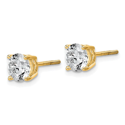 14K Yellow Gold 2 carat Lab Grown Diamond VS+ F+ Round Complete Four Prong Lightweight Screwback Stud Earrings