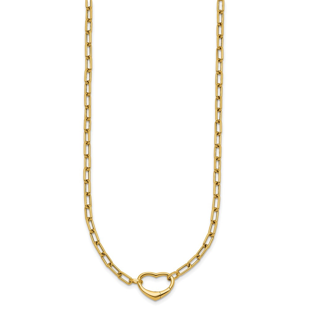 14K Yellow Gold Polished Oval Link with Heart Clasp 18 Inch Necklace able to Convert to Bracelet